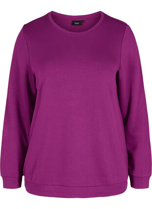 Sweat blouse with round neck and long sleeves, Dark Purple, Packshot image number 0