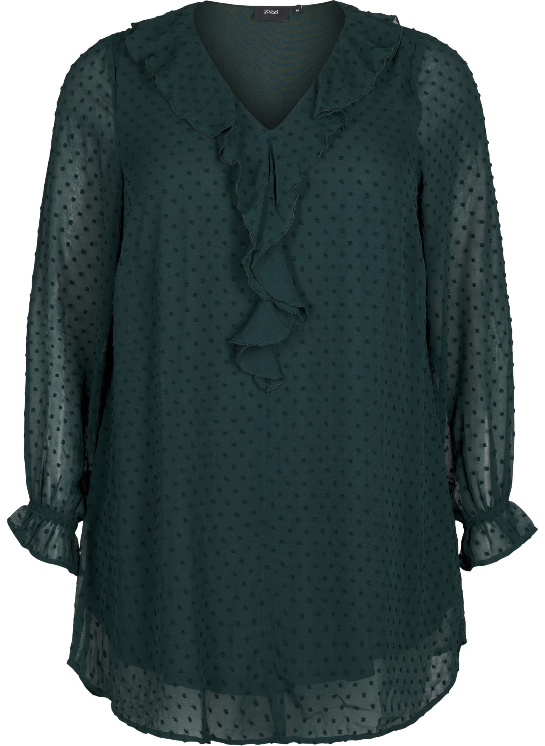 Zizzifashion Tunic with ruffles and dotted texture, Scarab, Packshot image number 0