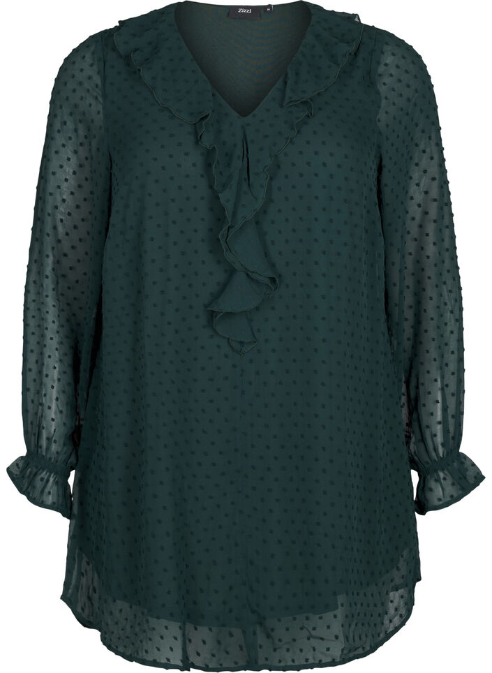 Tunic with ruffles and dotted texture, Scarab, Packshot image number 0
