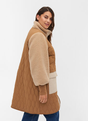 Quilted teddy jacket with pockets, Tobacco Brown Comb, Model image number 1