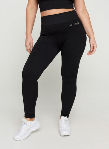 Cropped exercise tights with pattern, Black, Model image number 0