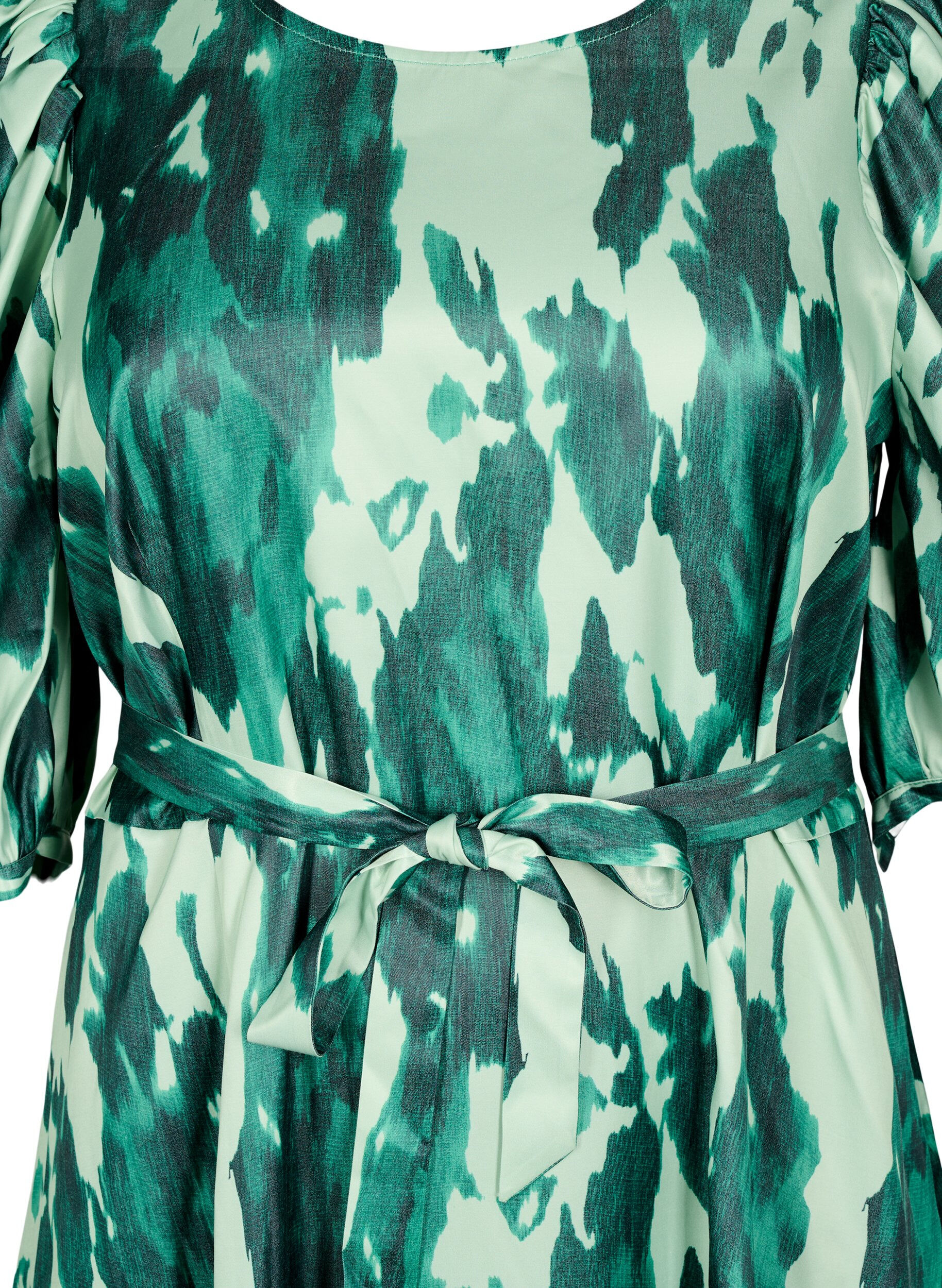 Zizzifashion Short-sleeved party dress with tie belt, Green, Packshot image number 2