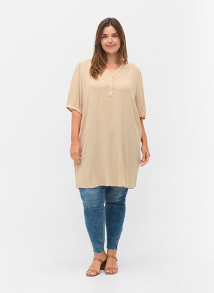 Viscose tunic with V-neck and buttons, Humus, Model image number 2