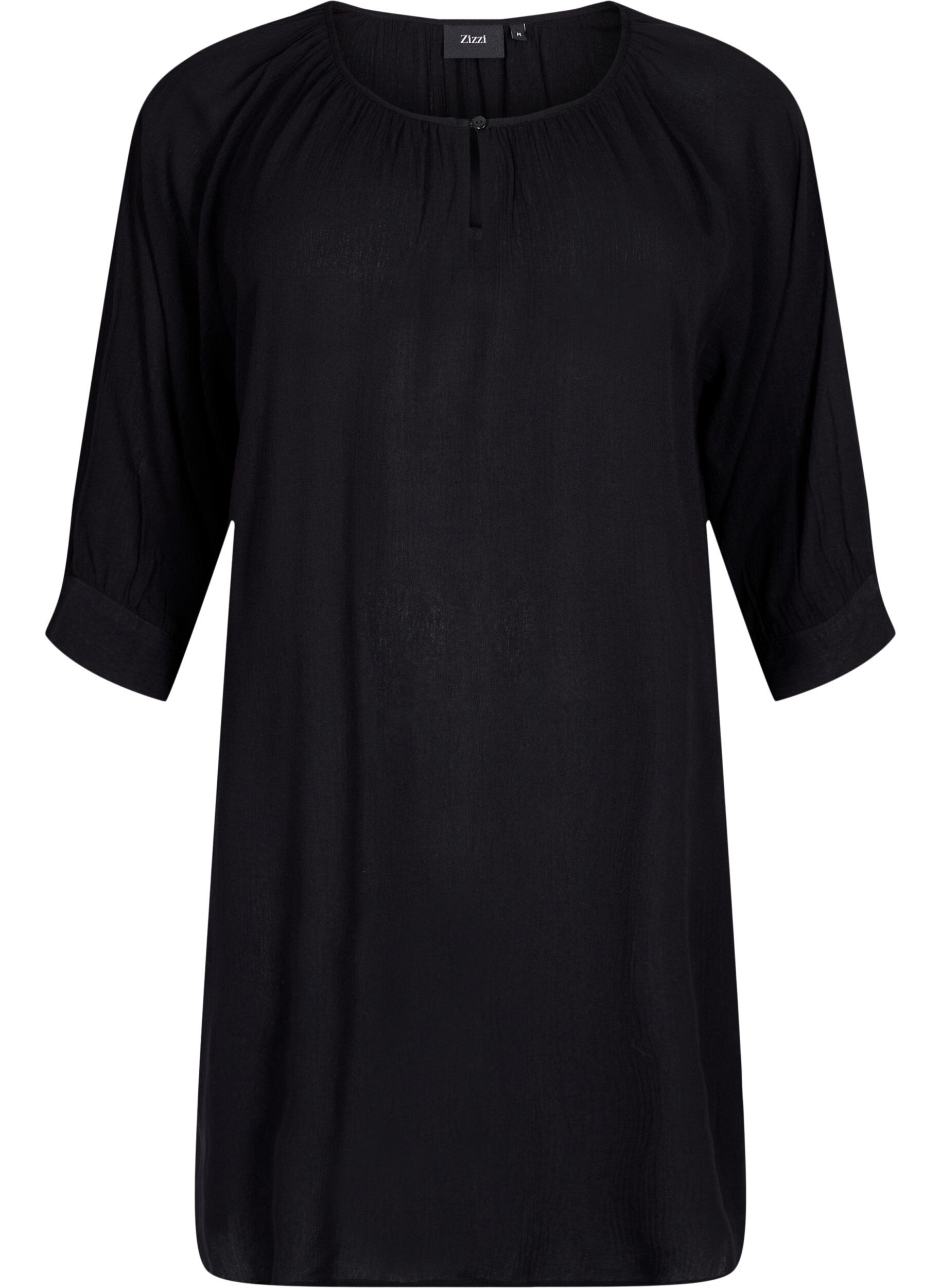 Zizzifashion Viscose tunic with 3/4 sleeves, Black, Packshot image number 0