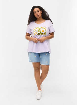 Cotton t-shirt with a-line cut and print, Thistle Fl. Picture, Model image number 2