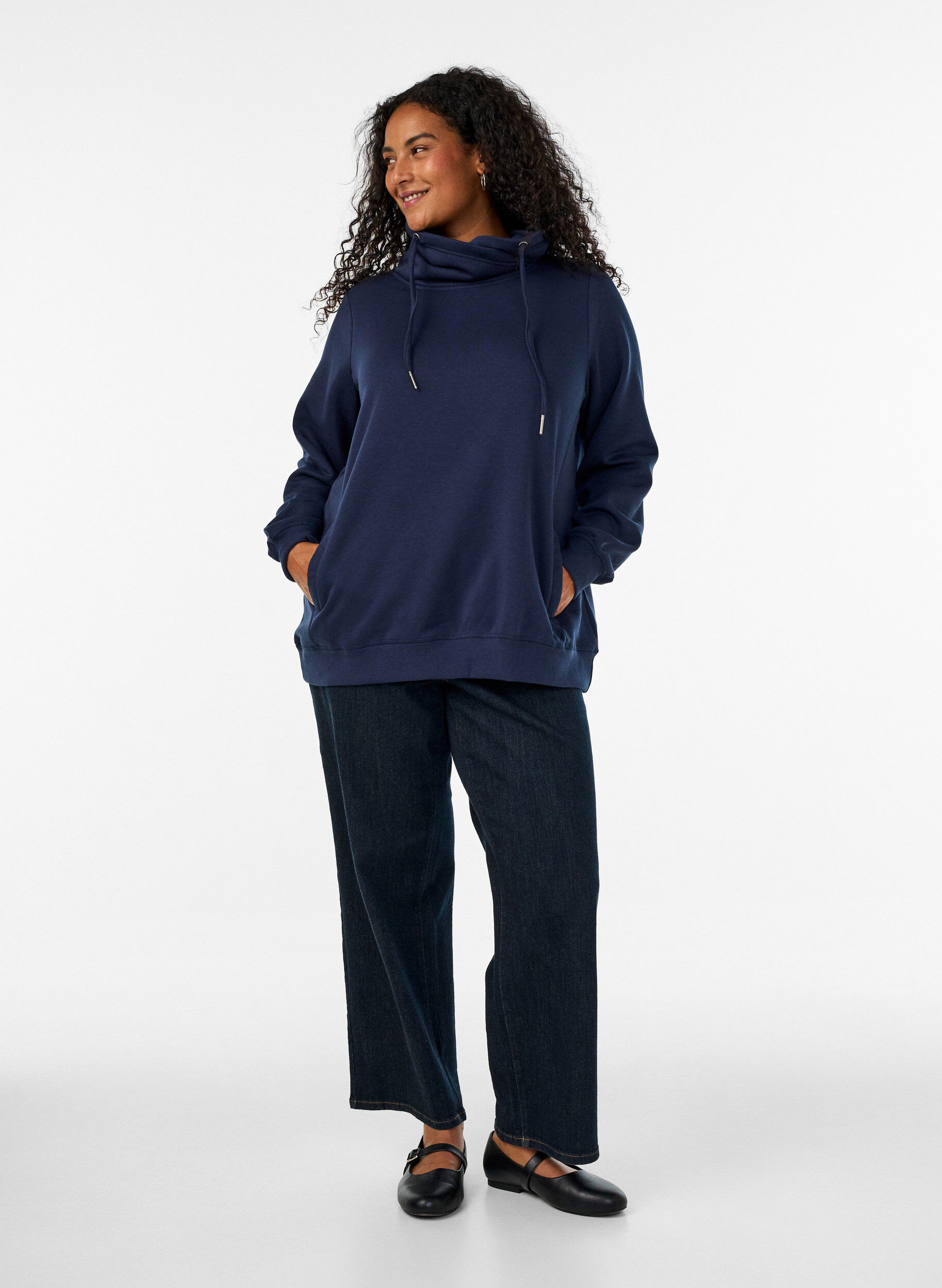 ZizzifashionSweatshirt with high collar and pockets, Blue, Model image number 1