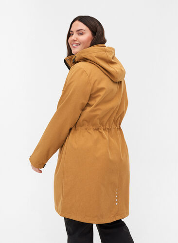 Long, hooded softshell jacket, Golden Brown Mel., Model image number 1