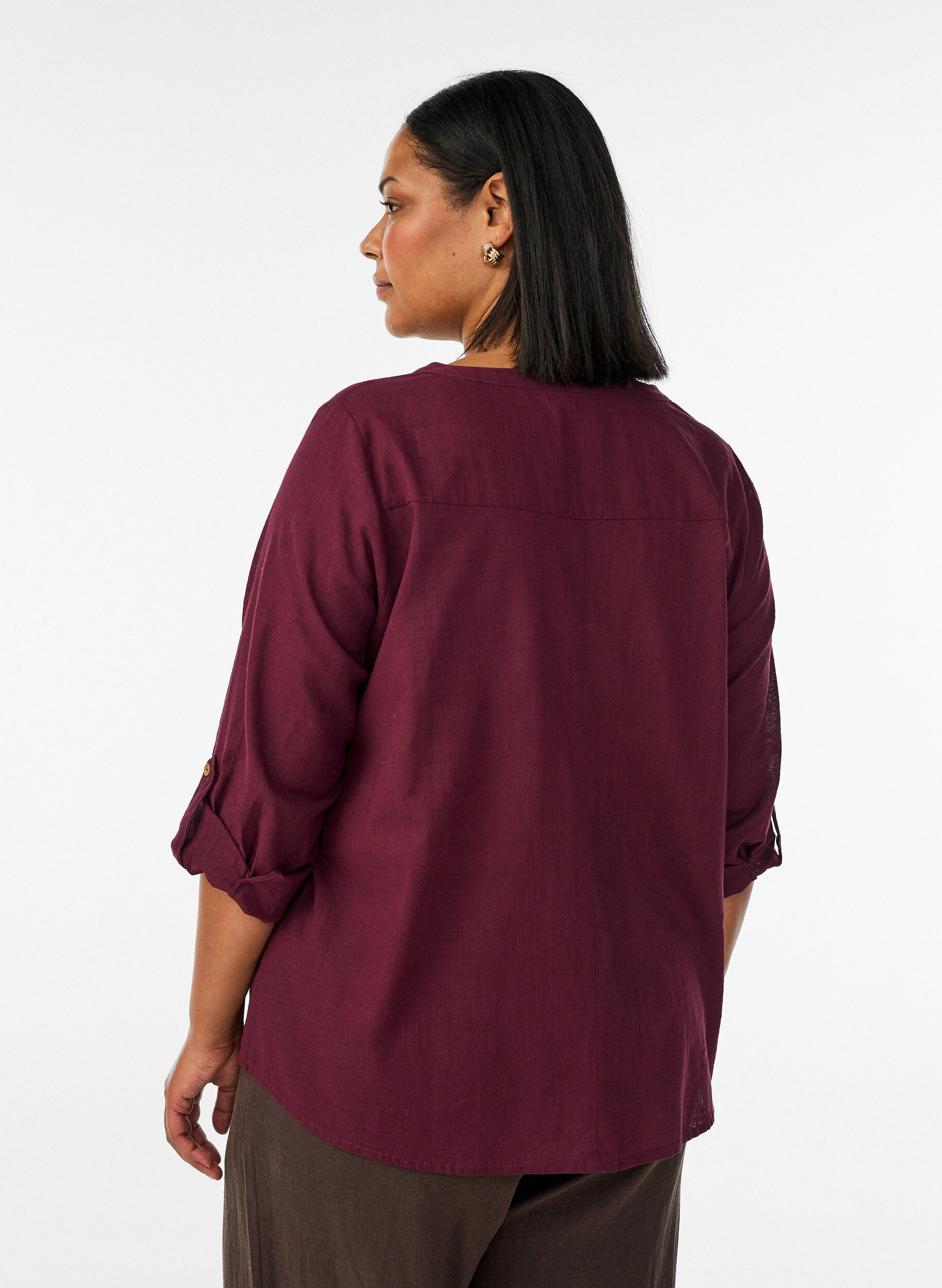 ZizzifashionCotton shirt blouse with a v-neck, Red, Model image number 2