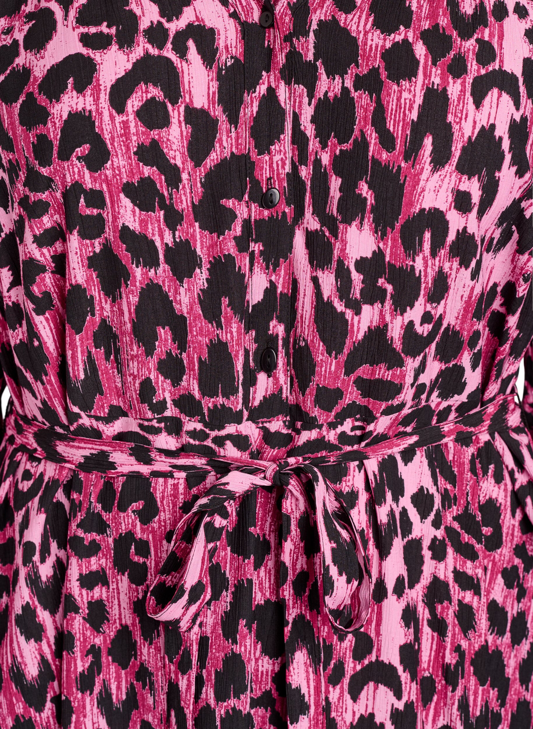 Zizzifashion Midi dress with button fastening and tie-belt, Pink, Packshot image number 2