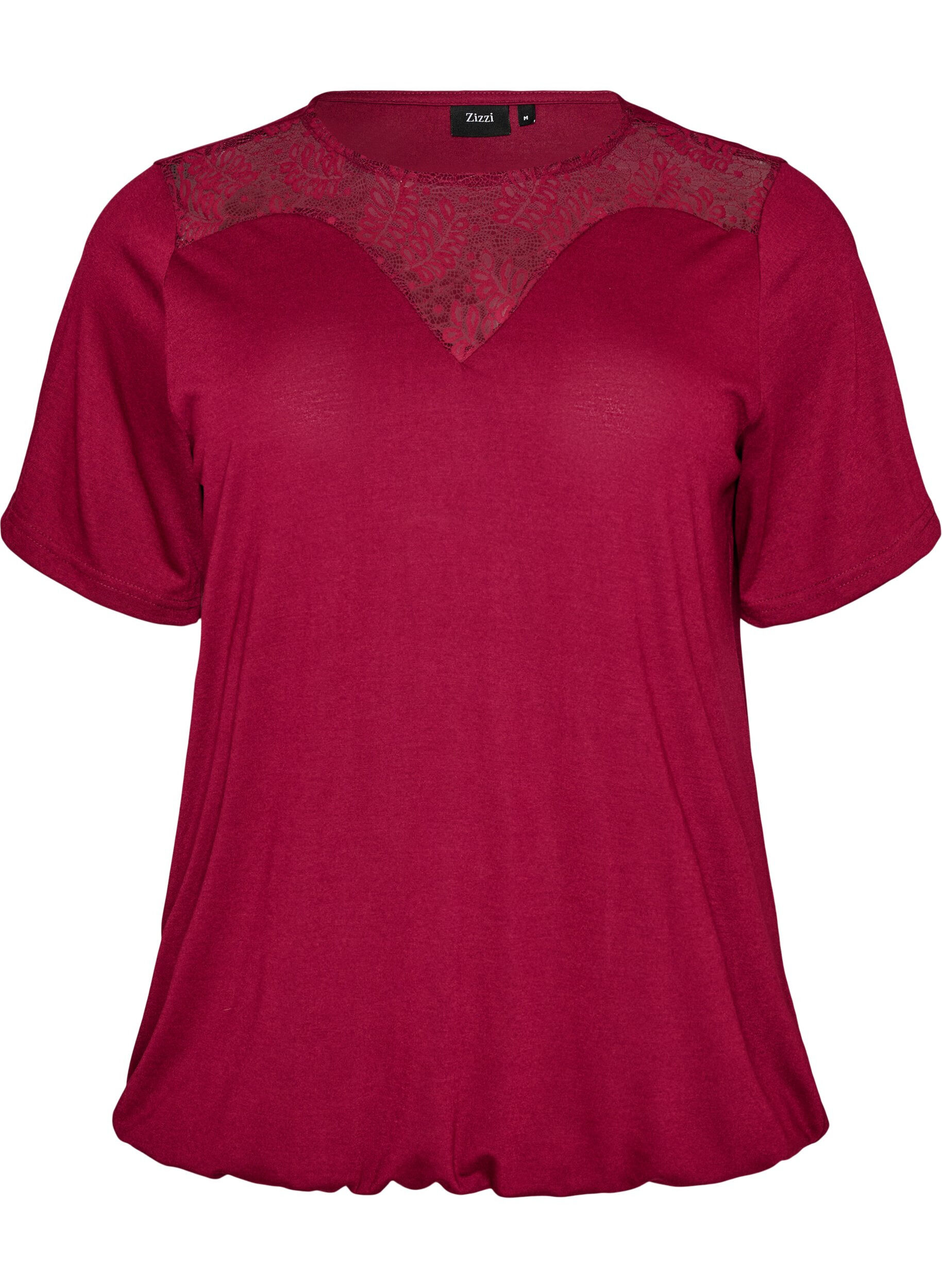 Zizzifashion Blouse with lace insert and balloon sleeves, Red, Packshot image number 0