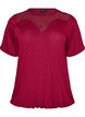 Blouse with lace insert and balloon sleeves, Red, Packshot image number 0