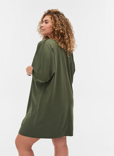 Solid-coloured tunic with 2/4 sleeves and pleated fold, Thyme, Model image number 1