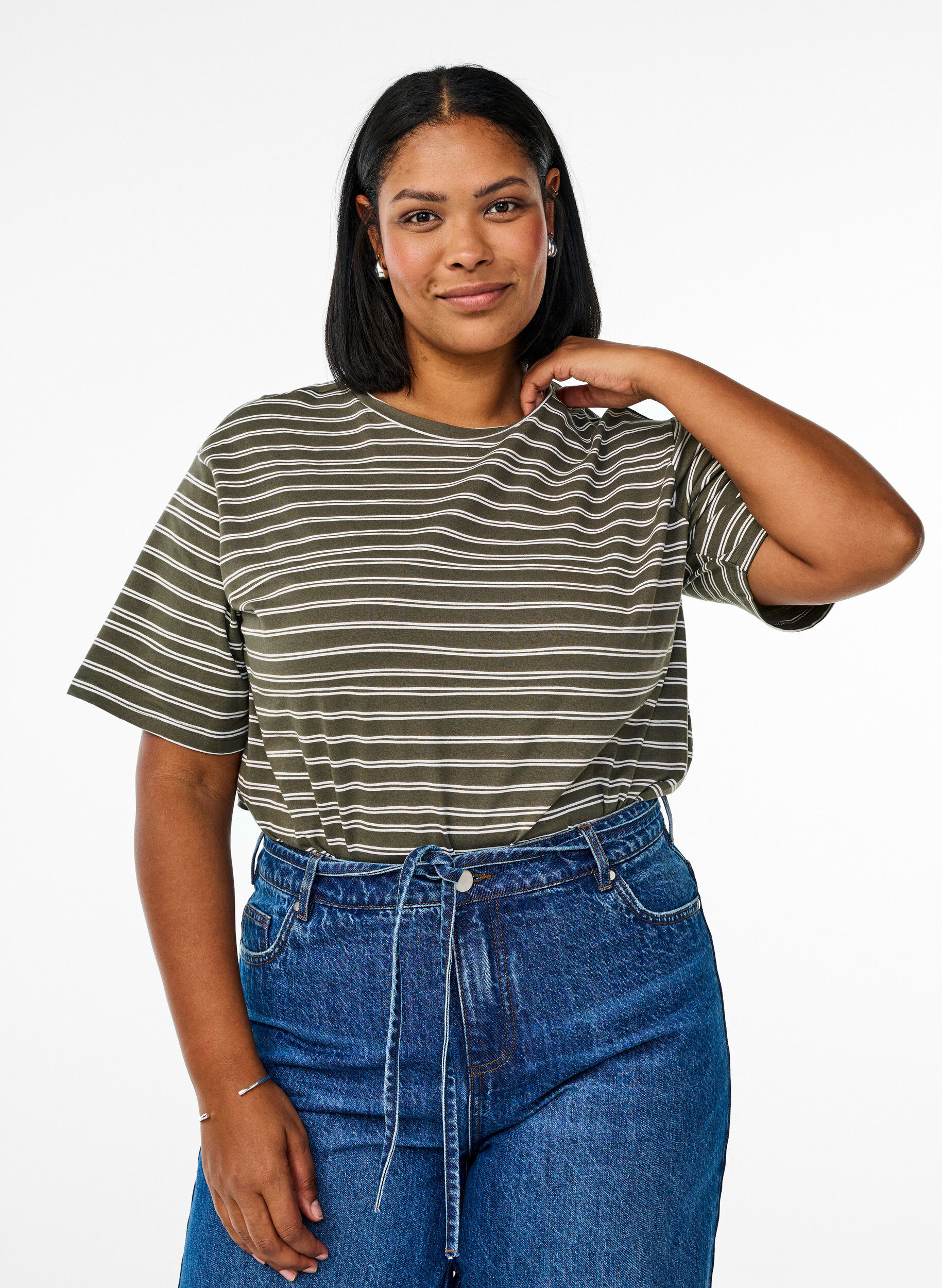 Zizzifashion Striped T-shirt, Green, Model image number 0