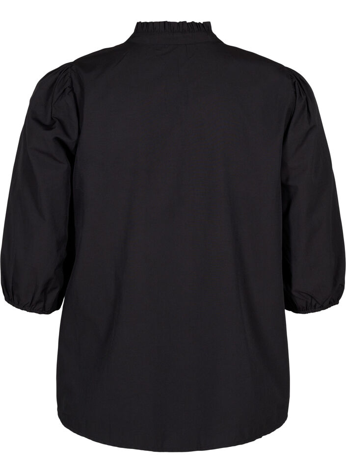 Shirt blouse with embroidered flowers and 3/4 sleeves, Black W. Beige Emb. , Packshot image number 1