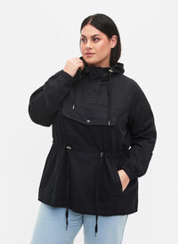 Anorak with hood and pocket, Black, Model