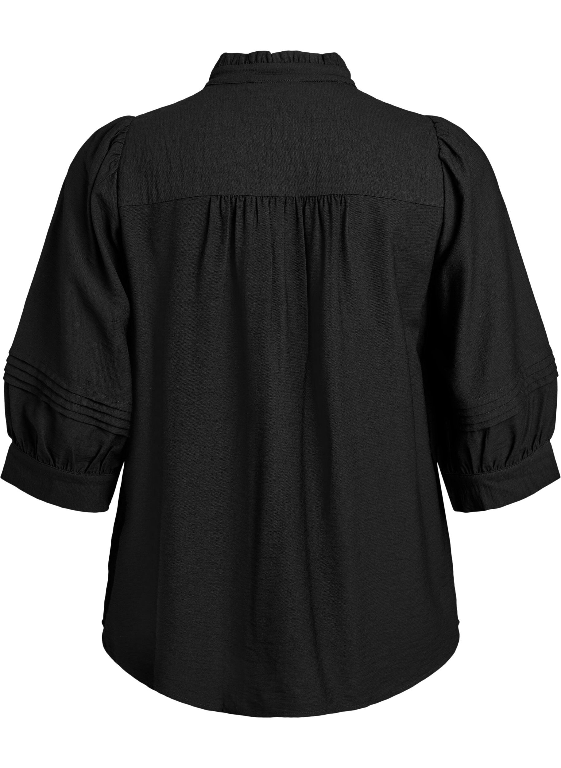 Zizzifashion Blouse with 3/4 sleeves and decorative pleats, Black, Packshot image number 1