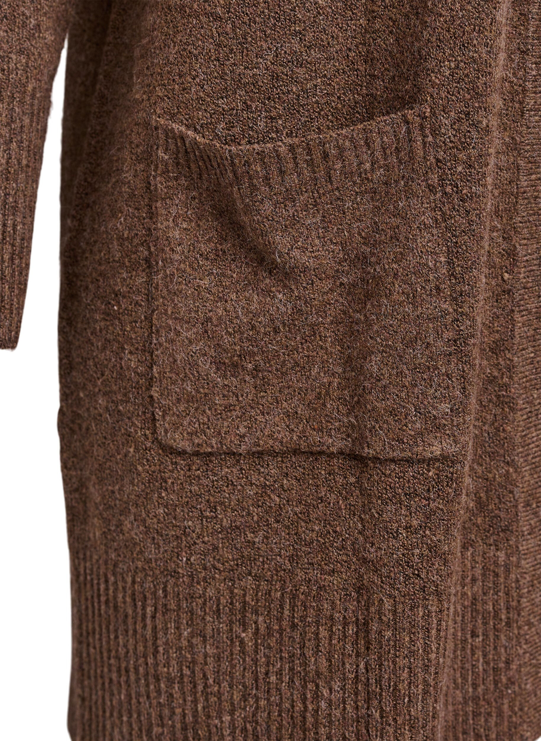 Zizzifashion Ribbed Knit Cardigan with Pockets, Brown, Packshot image number 3