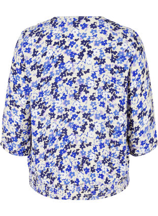 Floral viscose blouse with 3/4 sleeves, Blue Flower AOP, Packshot image number 1