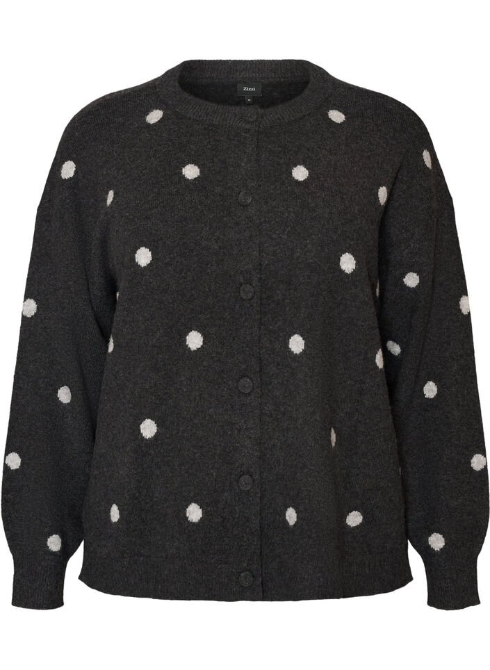 Cardigan with a dotted pattern, Grey, Packshot image number 0