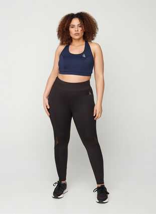 Cropped sports tights with mesh, Black, Model image number 3
