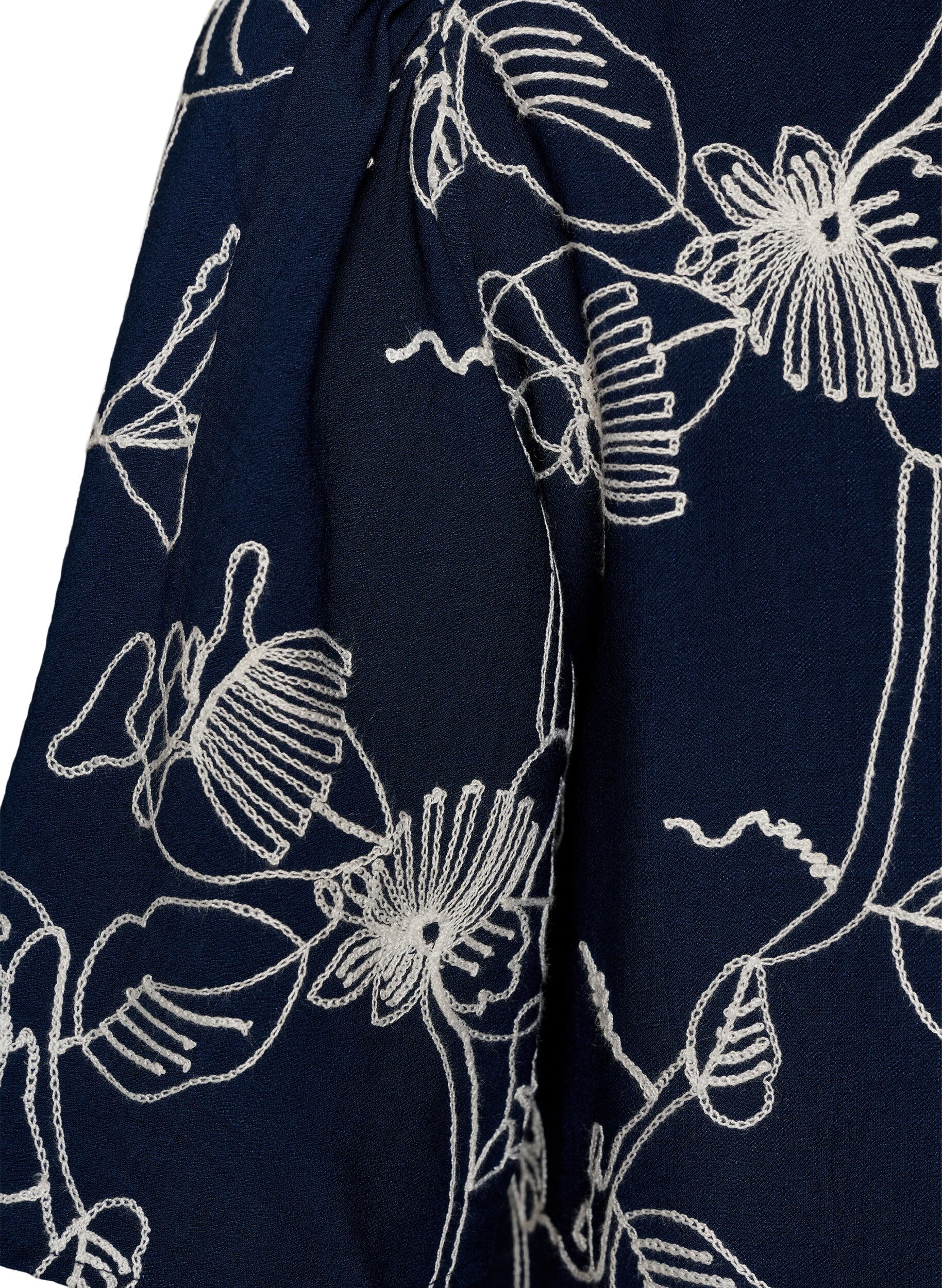 Zizzifashion Short A-line dress with embroidered pattern, Blue, Packshot image number 3