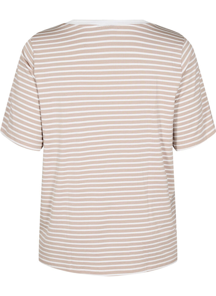 T-shirt with TENCEL™ Lyocell and stripes, Beige, Packshot image number 1