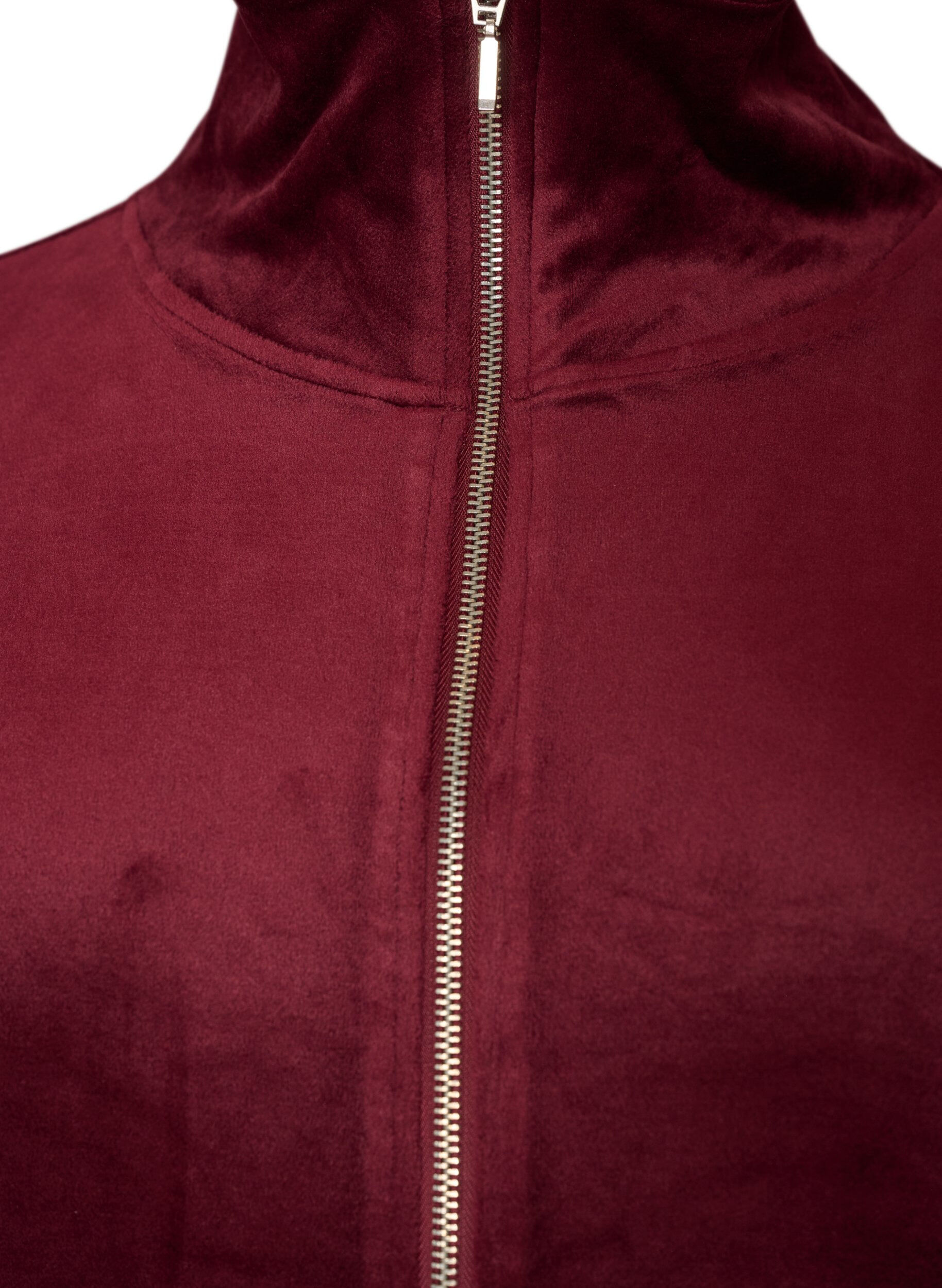 ZizzifashionSoft velour cardigan with a zipper and high collar, Red, Packshot image number 2