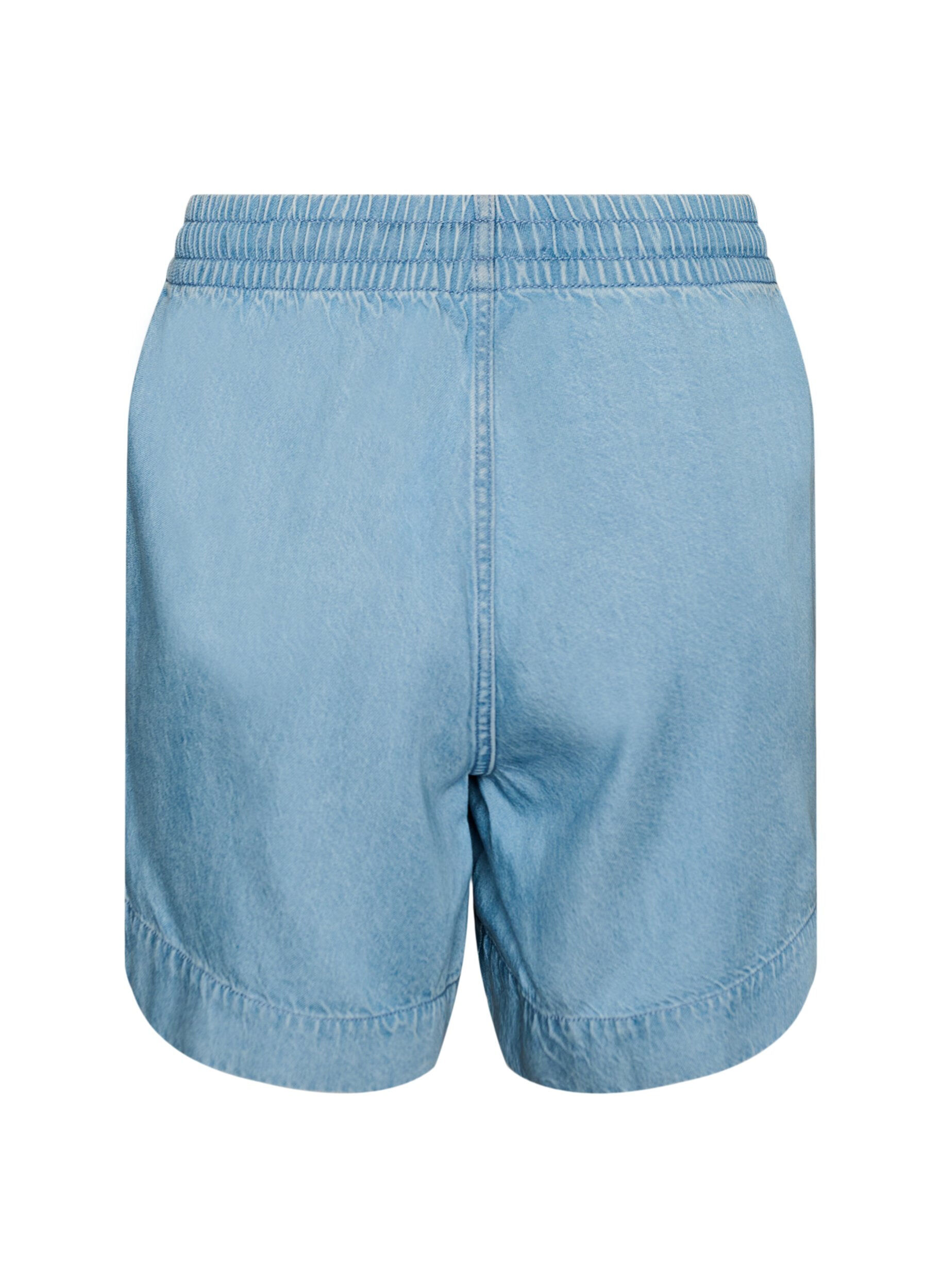 Zizzifashion Denim-look shorts with an elasticated waist and drawstring, Light Blue, Packshot image number 1