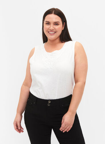 Sleeveless top in cotton, Bright White, Model image number 0