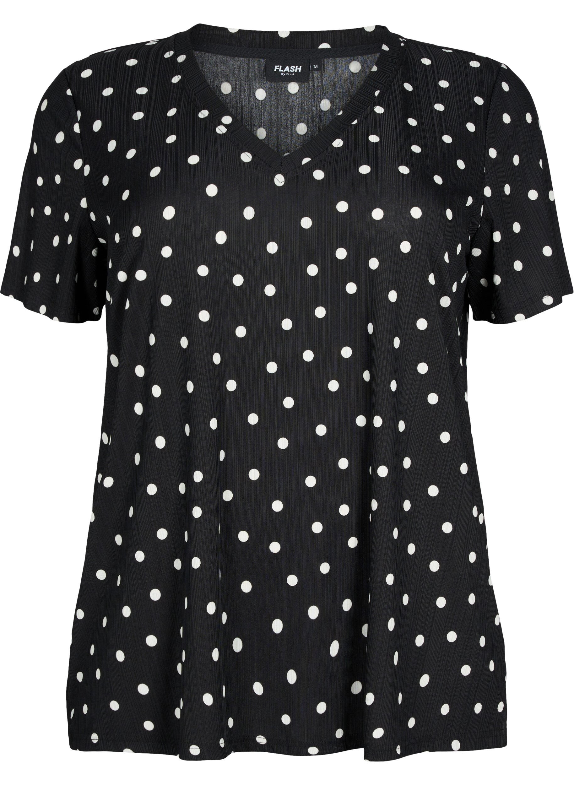 Zizzifashion FLASH - Printed t-shirt with v-neck, Black Dot, Packshot image number 0