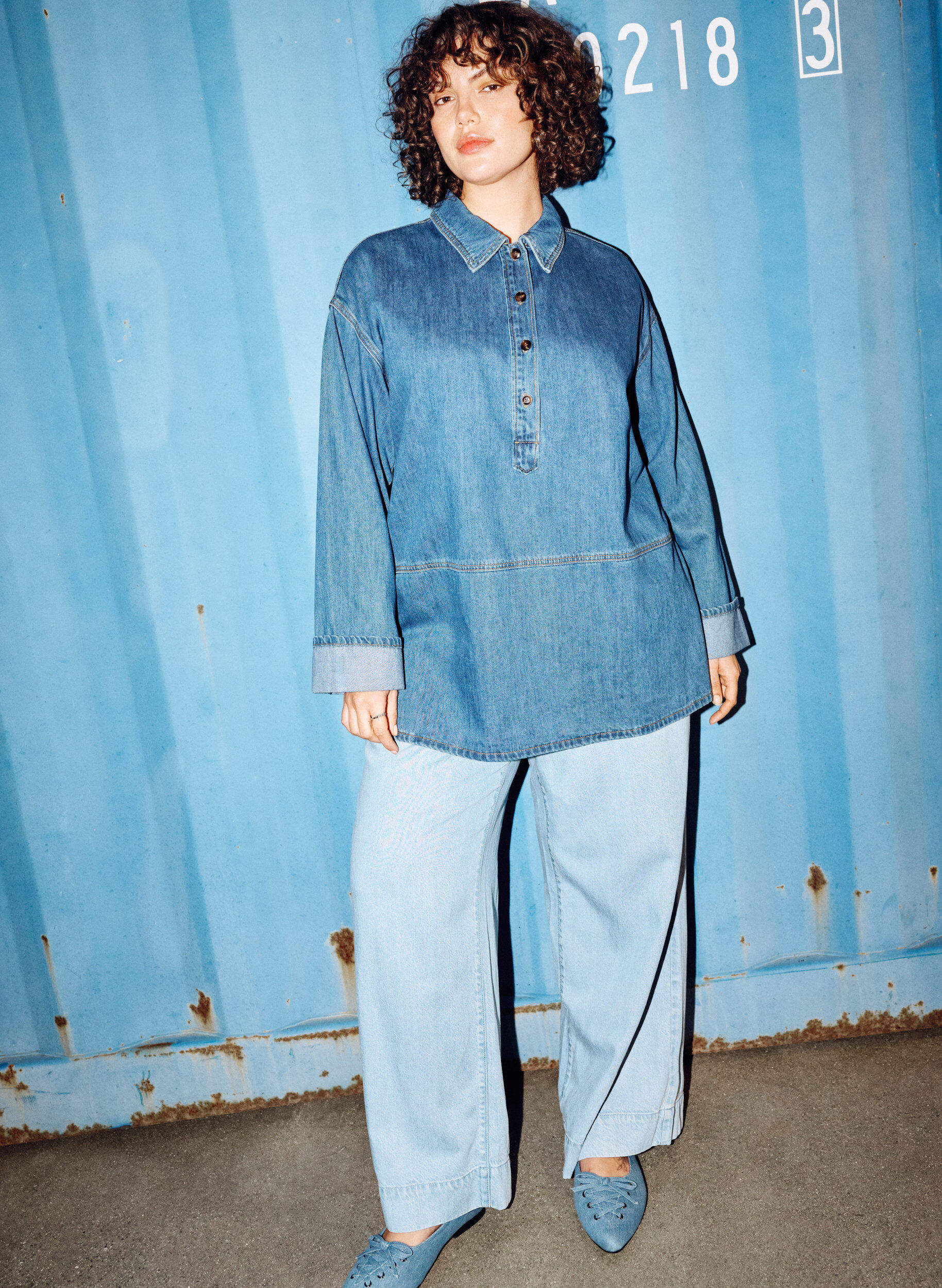 Zizzifashion Wide-leg denim joggers with a high waist, Light Blue, Image image number 0