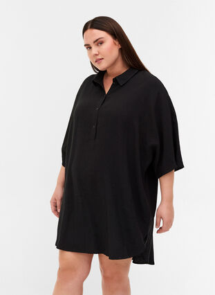 Tunic with buttons and collar, Black, Model image number 0