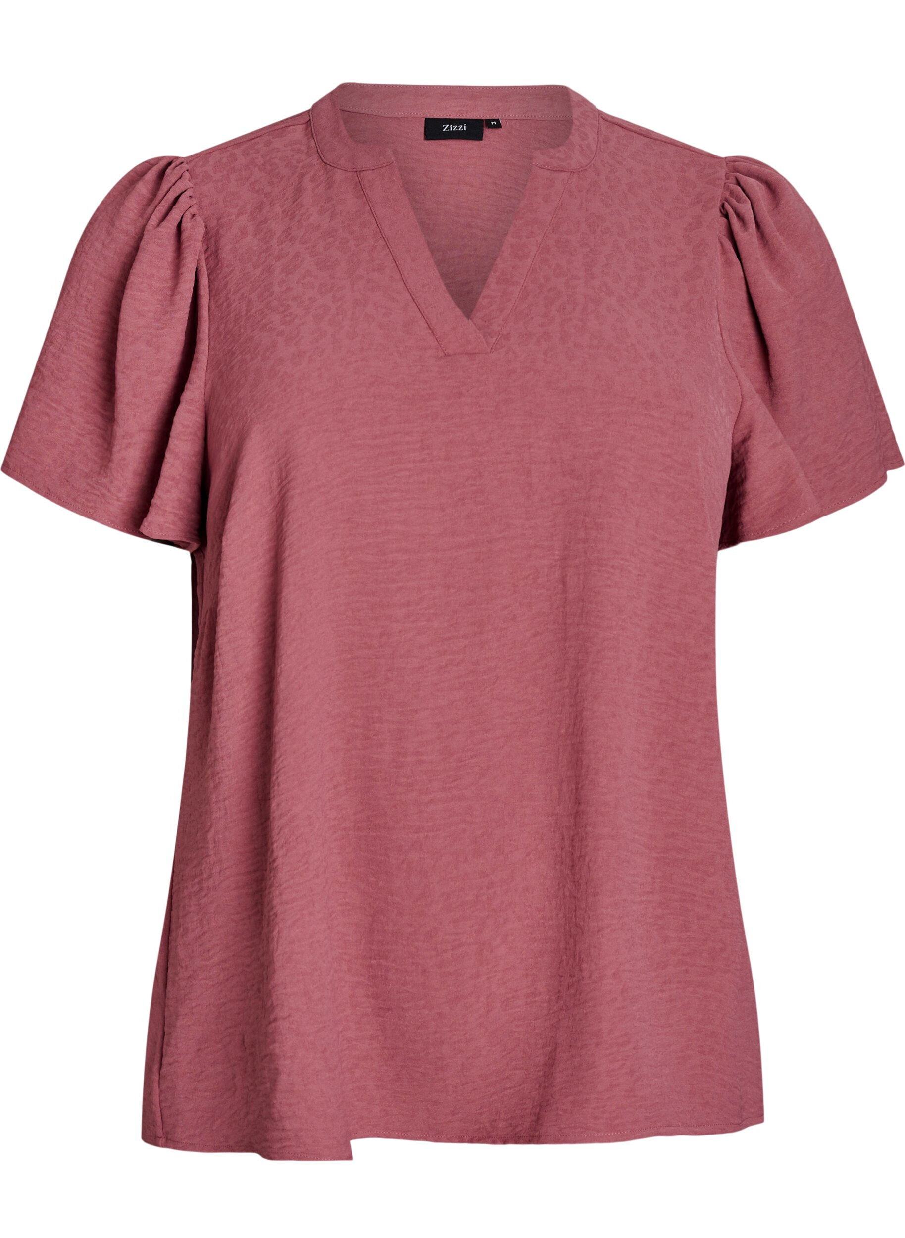 Zizzifashion Blouse with short ruffle sleeves and V-neck, Red, Packshot image number 0