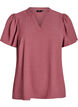 Blouse with short ruffle sleeves and V-neck, Red, Packshot image number 0