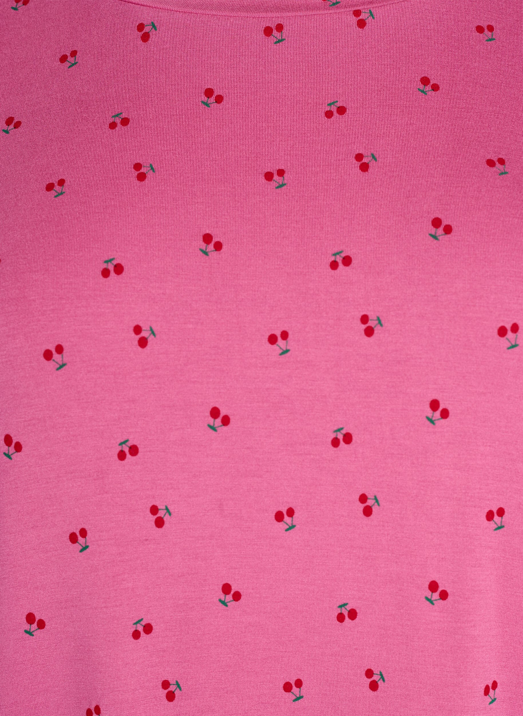 Zizzifashion Pyjama T-shirt in viscose with all-over print, Pink, Packshot image number 2