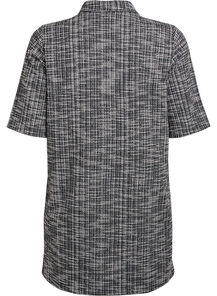 Short dress in textured jersey with a graphic check, Vanilla, Packshot image number 1