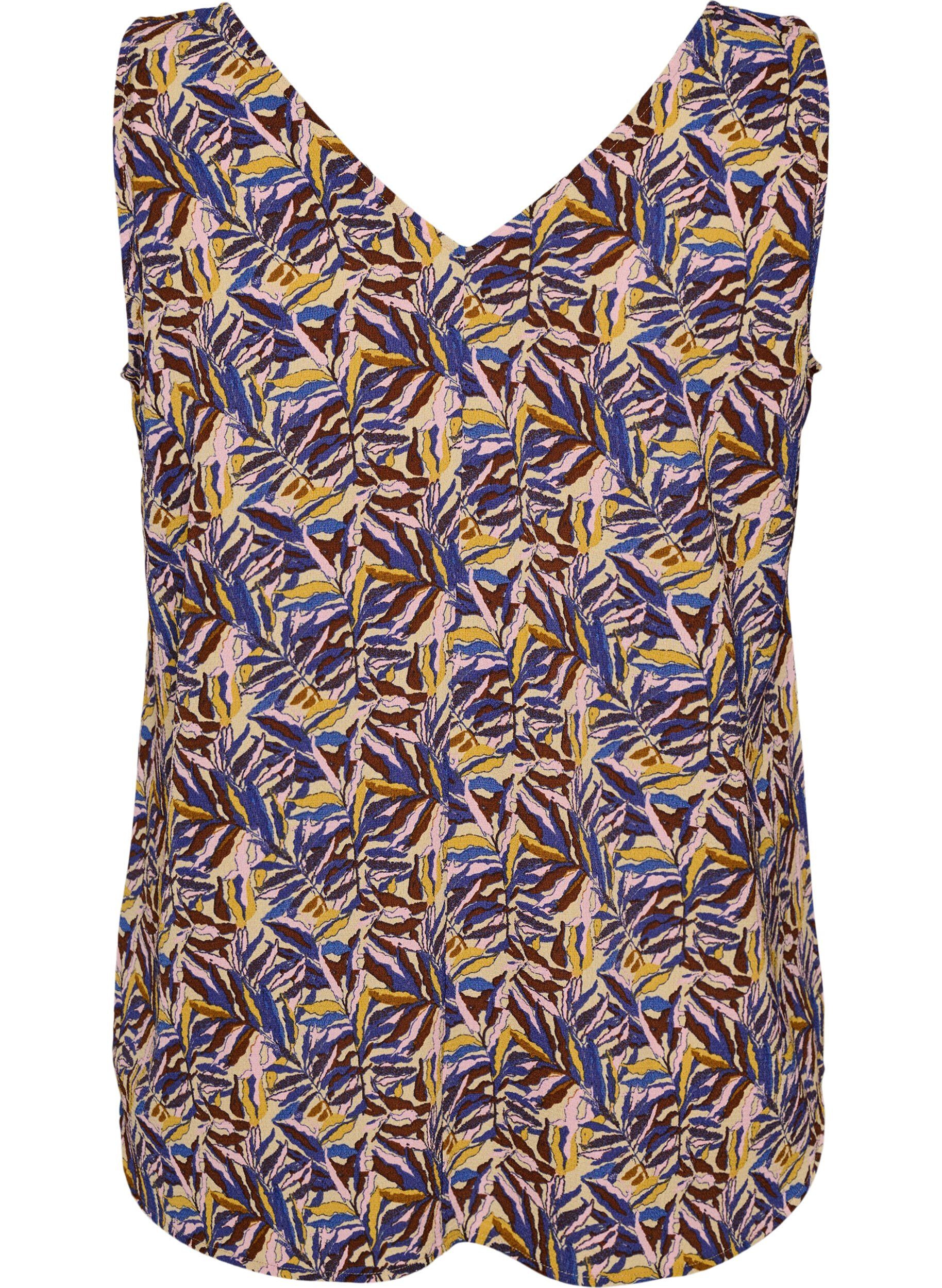 Zizzifashion Printed top with v-neck, Blue, Packshot image number 1