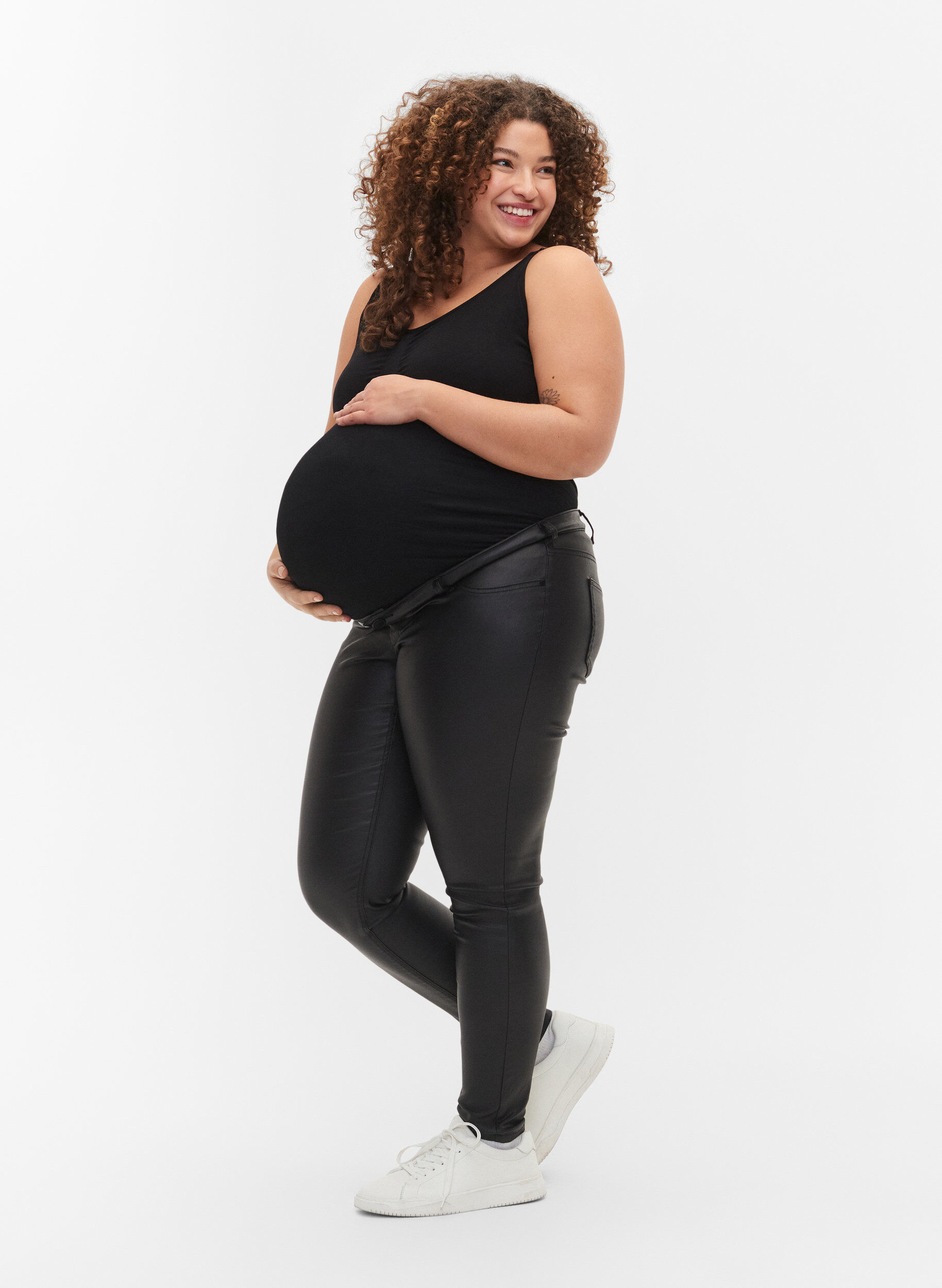 Zizzifashion 	 Coated Pregnancy Pants, Black, Model image number 0