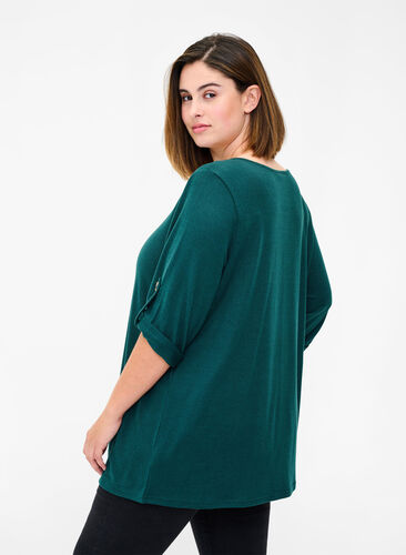 Blouse with buttons and 3/4 sleeves, Ponderosa Pine, Model image number 1