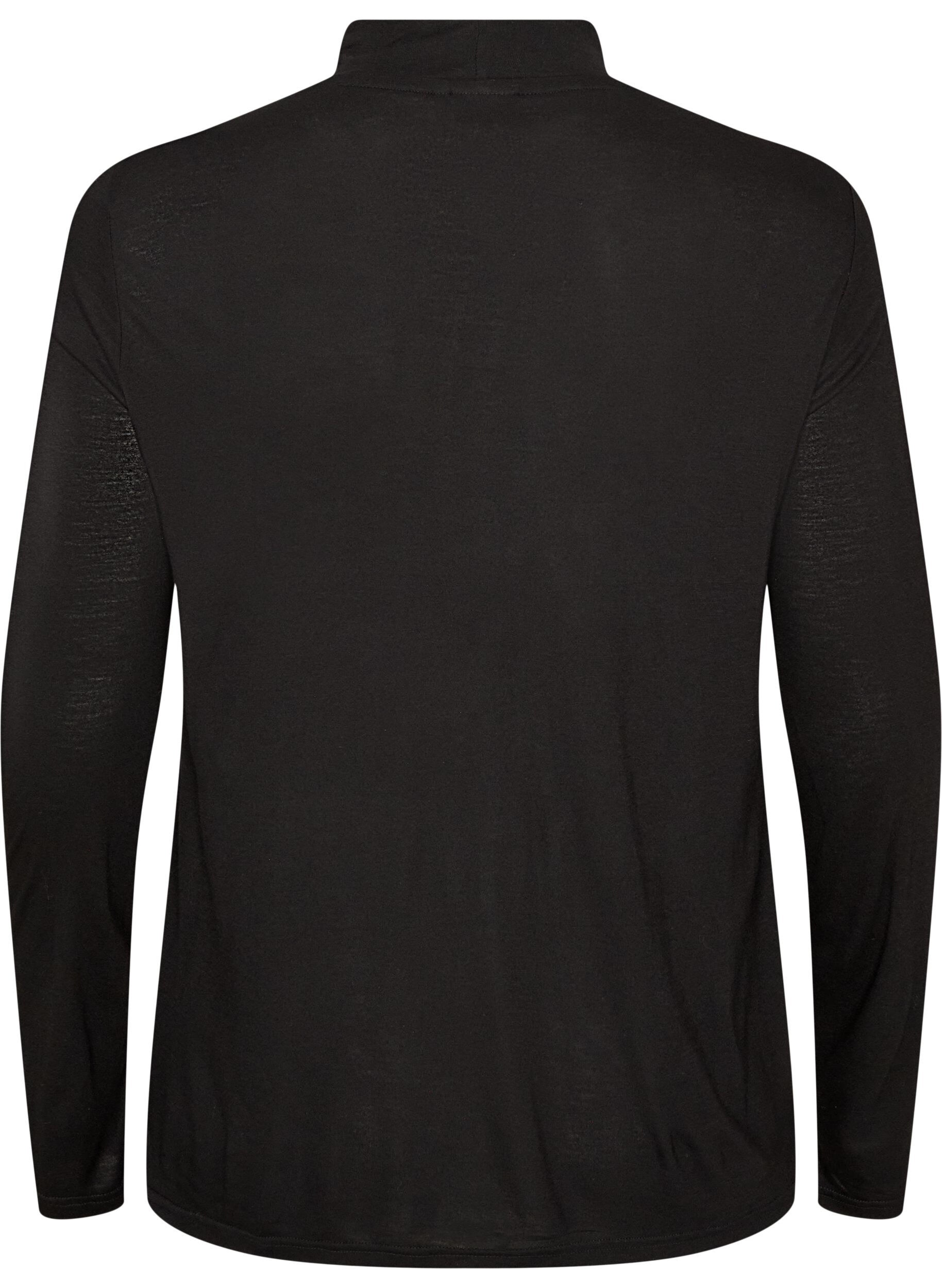 ZizzifashionHigh-neck blouse in viscose jersey, Black, Packshot image number 1