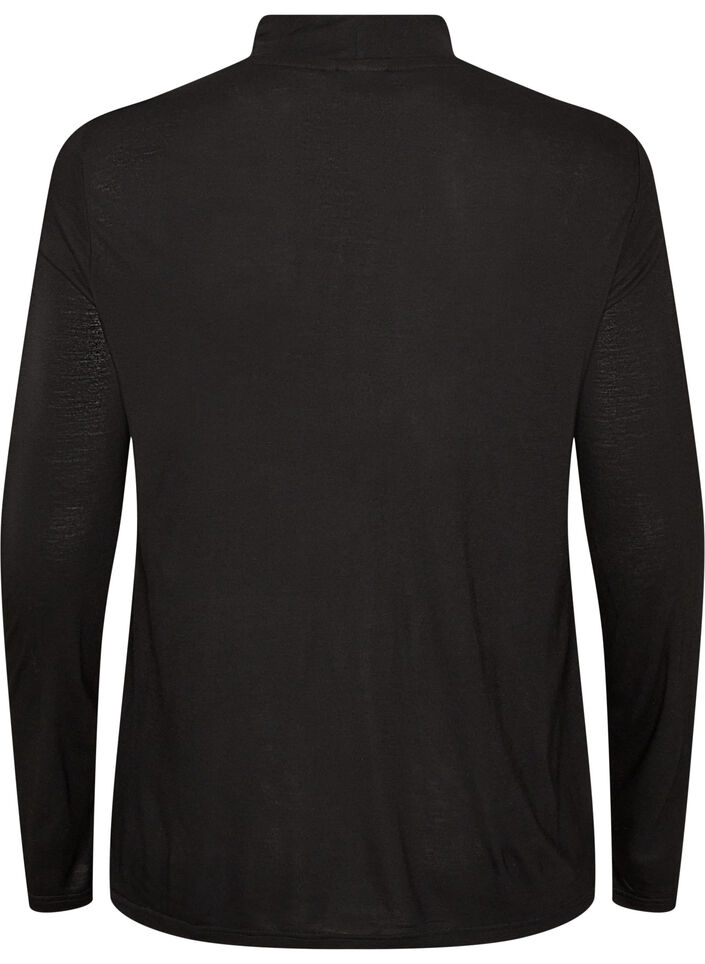 High-neck blouse in viscose jersey, Black, Packshot image number 1