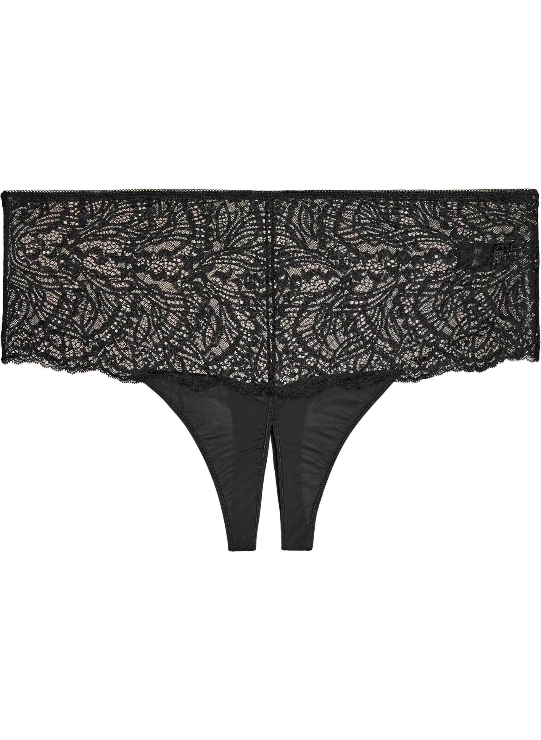 ZizzifashionCrotchless hipster thong with lace and high waist, Black, Packshot image number 0