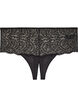 Crotchless hipster thong with lace and high waist, Black, Packshot image number 0