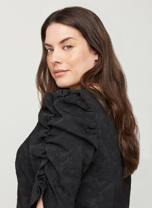 Textured puff sleeve blouse, Black, Model image number 2