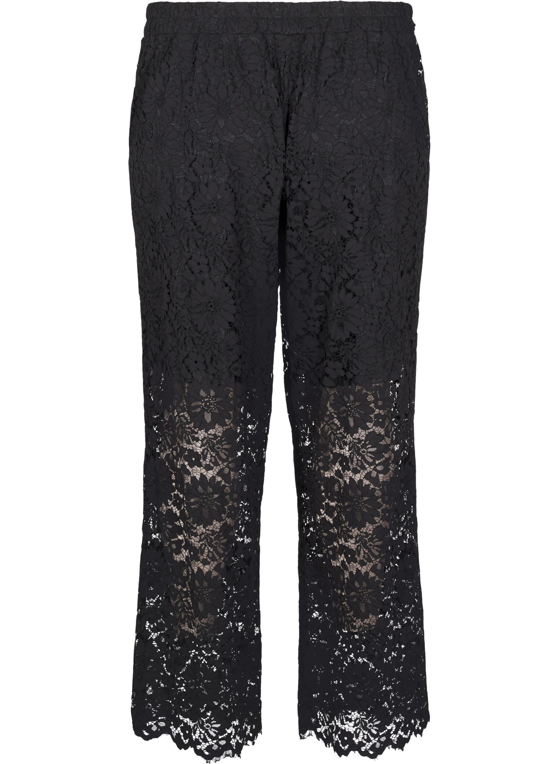 Zizzifashion Lace trousers with a high waist and pockets, Black, Packshot image number 1