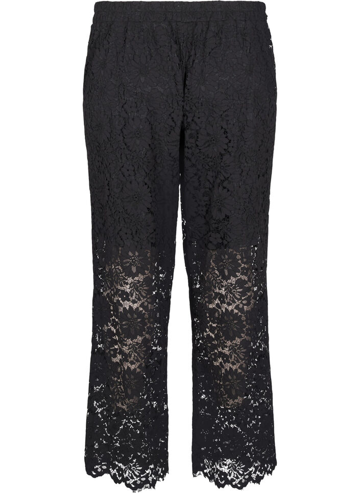 Lace trousers with a high waist and pockets, Black, Packshot image number 1