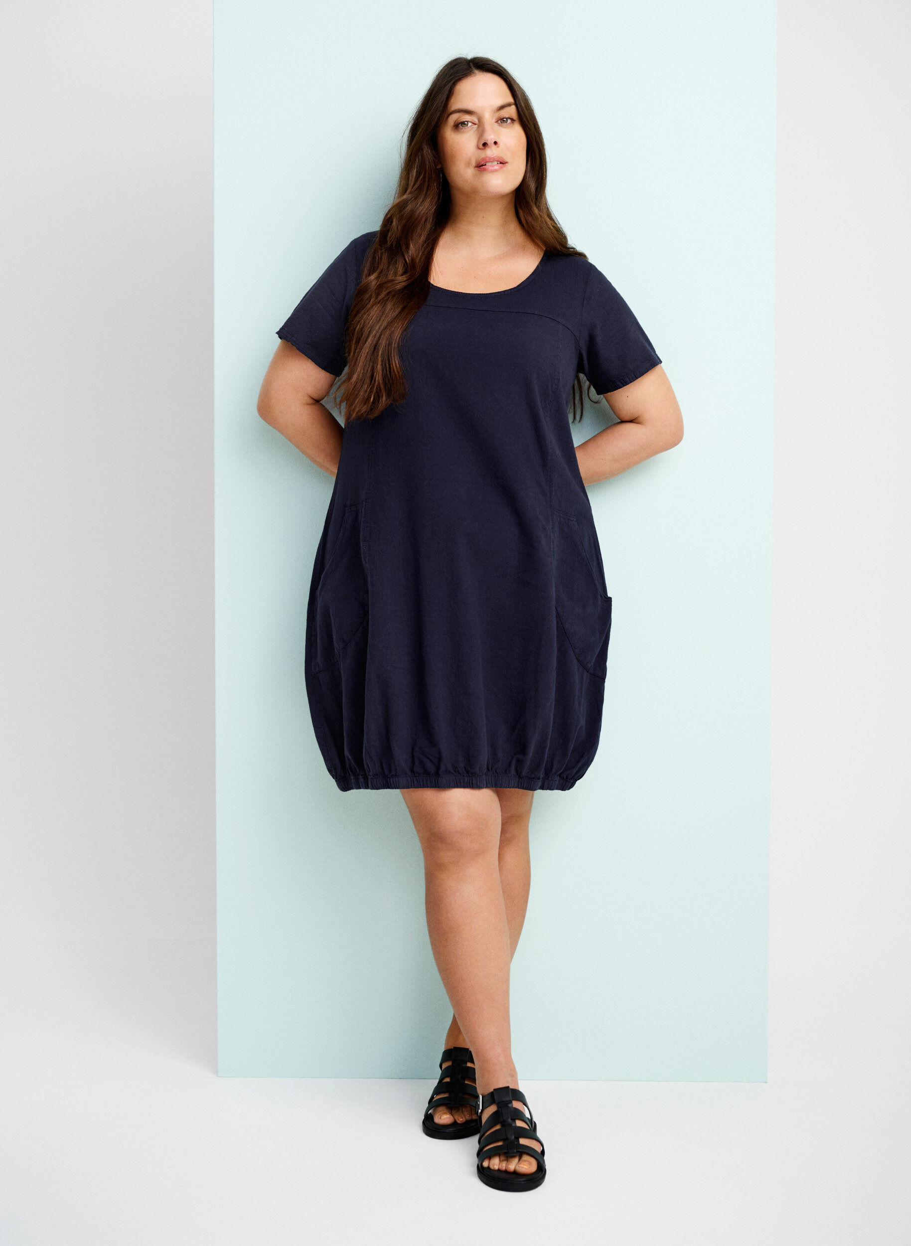 Zizzifashion Short-sleeved cotton dress, Blue, Image image number 0