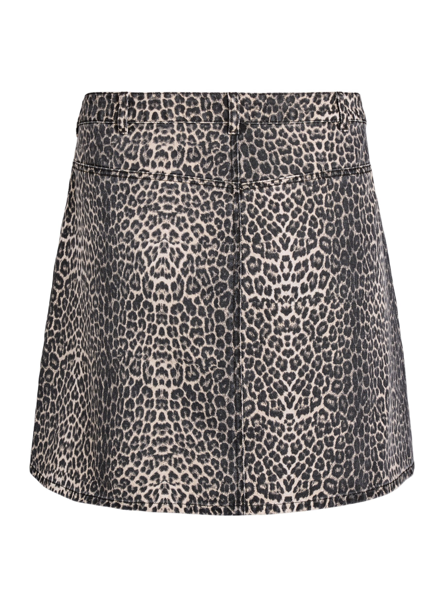 Zizzifashion Short denim skirt with leopard print and an A-line shape, Leopard, Packshot image number 1
