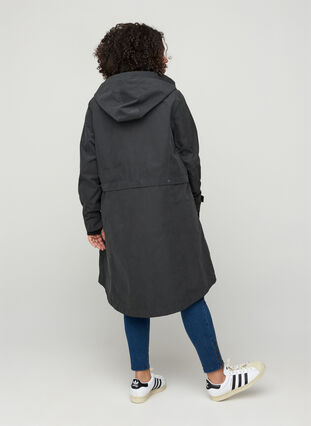 Waterproof jacket with a hood and adjustable waist, Black, Model image number 1