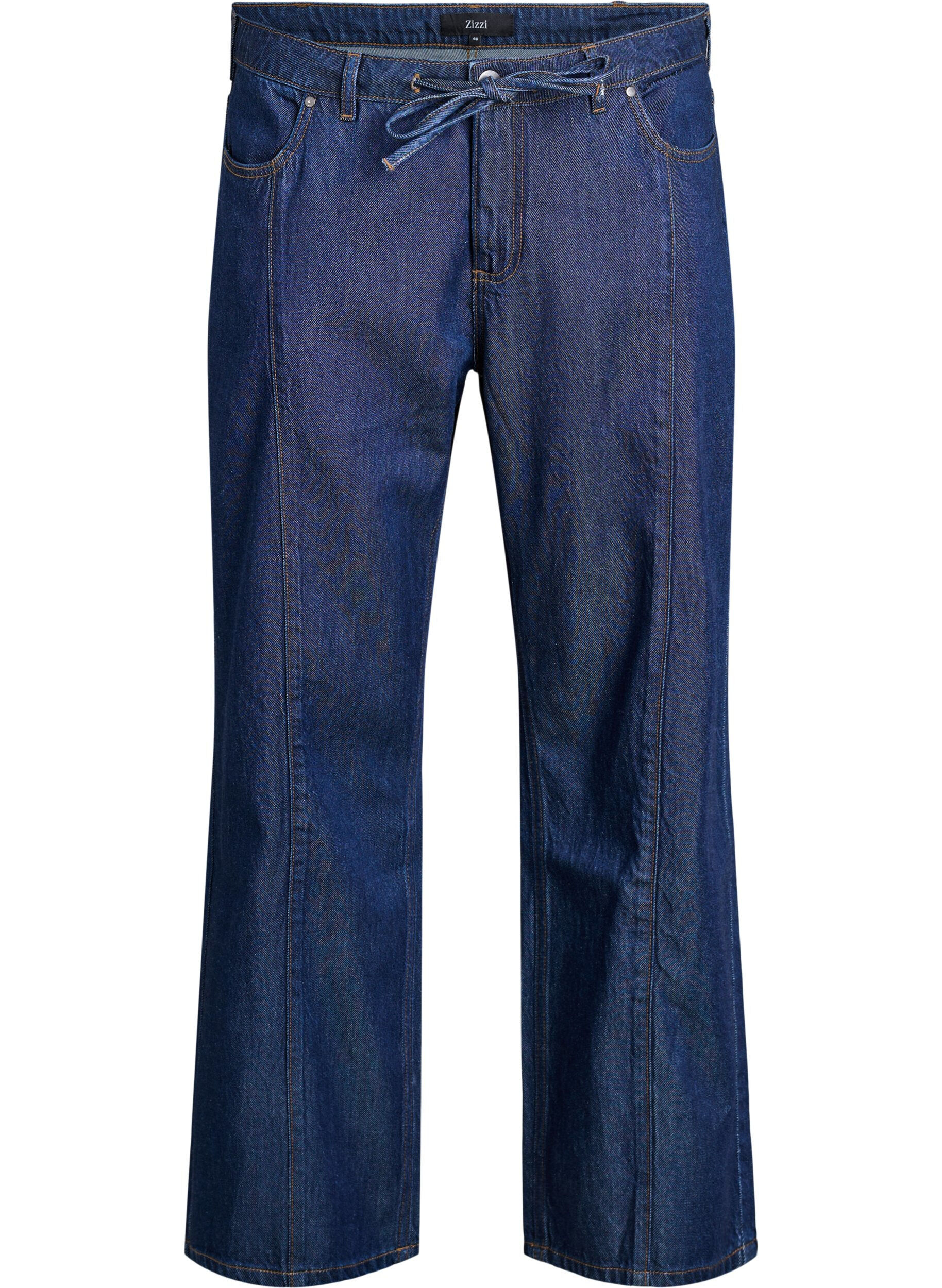 Wide leg jeans with tie belt and high waist